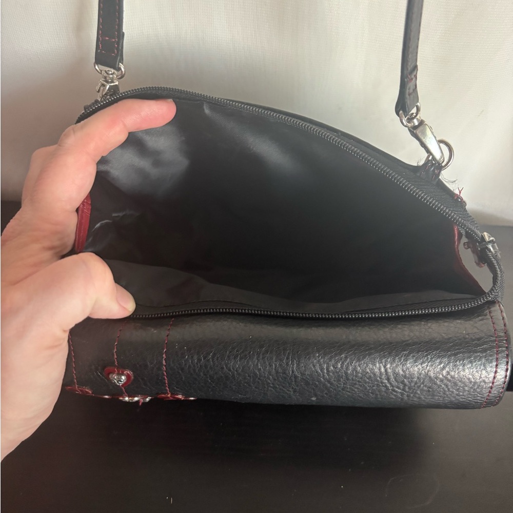 Vintage Brighton Black Leather Shoulder Bag with Red Heart - Picture 6 of 14